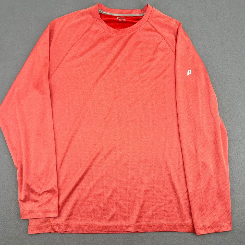 Prince Mens Performance‎ Long Sleeve Athletic Shirt Orange Red Heathered Large